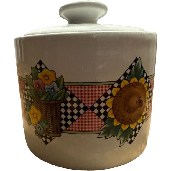 Sakura Garden Time Sugar Bowl & Lid Vintage 90s 1994 Mary Engelbreit Stoneware - Picture 4 of 11